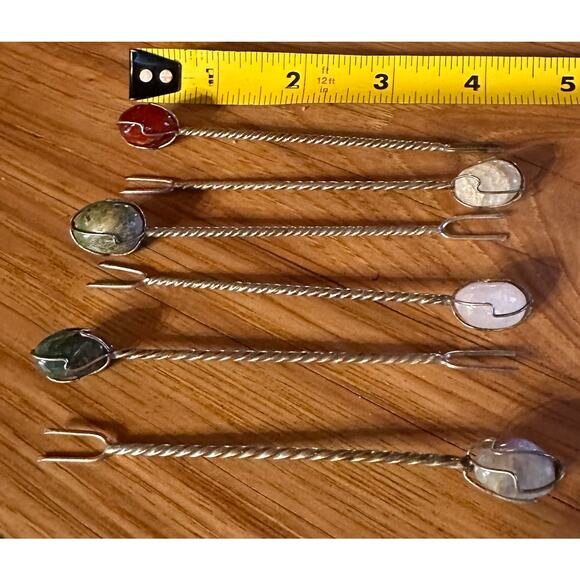 Vintage Barasch Sylmar Appetizer Picks: Semi Precious Stone Cocktail Picks - Picture 3 of 6